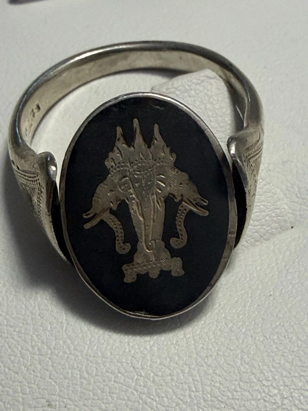 Vintage Thai Nakon Sterling Silver Siam Niello Flip Spinner Ring Size 11.5